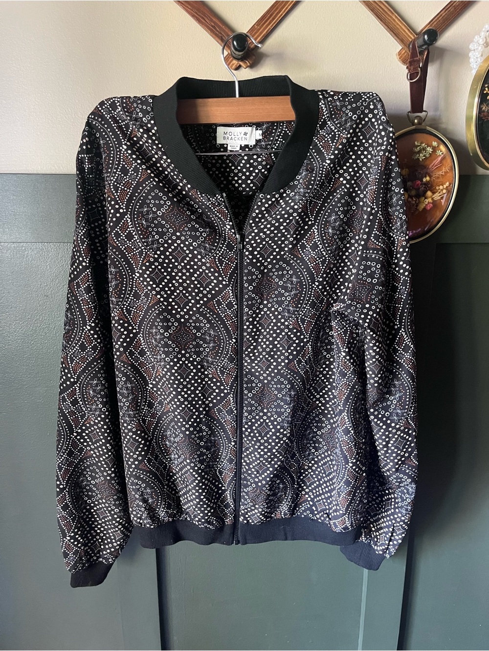 Molly Bracken Black & White Patterned Bomber Jacket